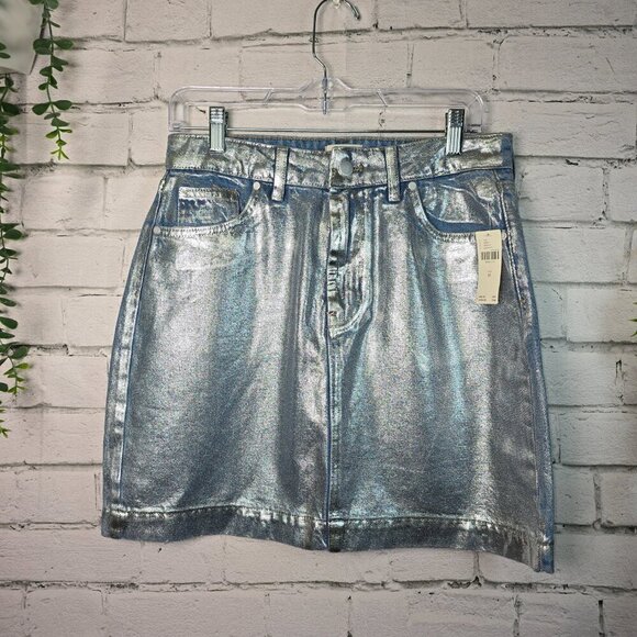 Pilcro Dresses & Skirts - Pilcro Metallic Silver Mini Skirt